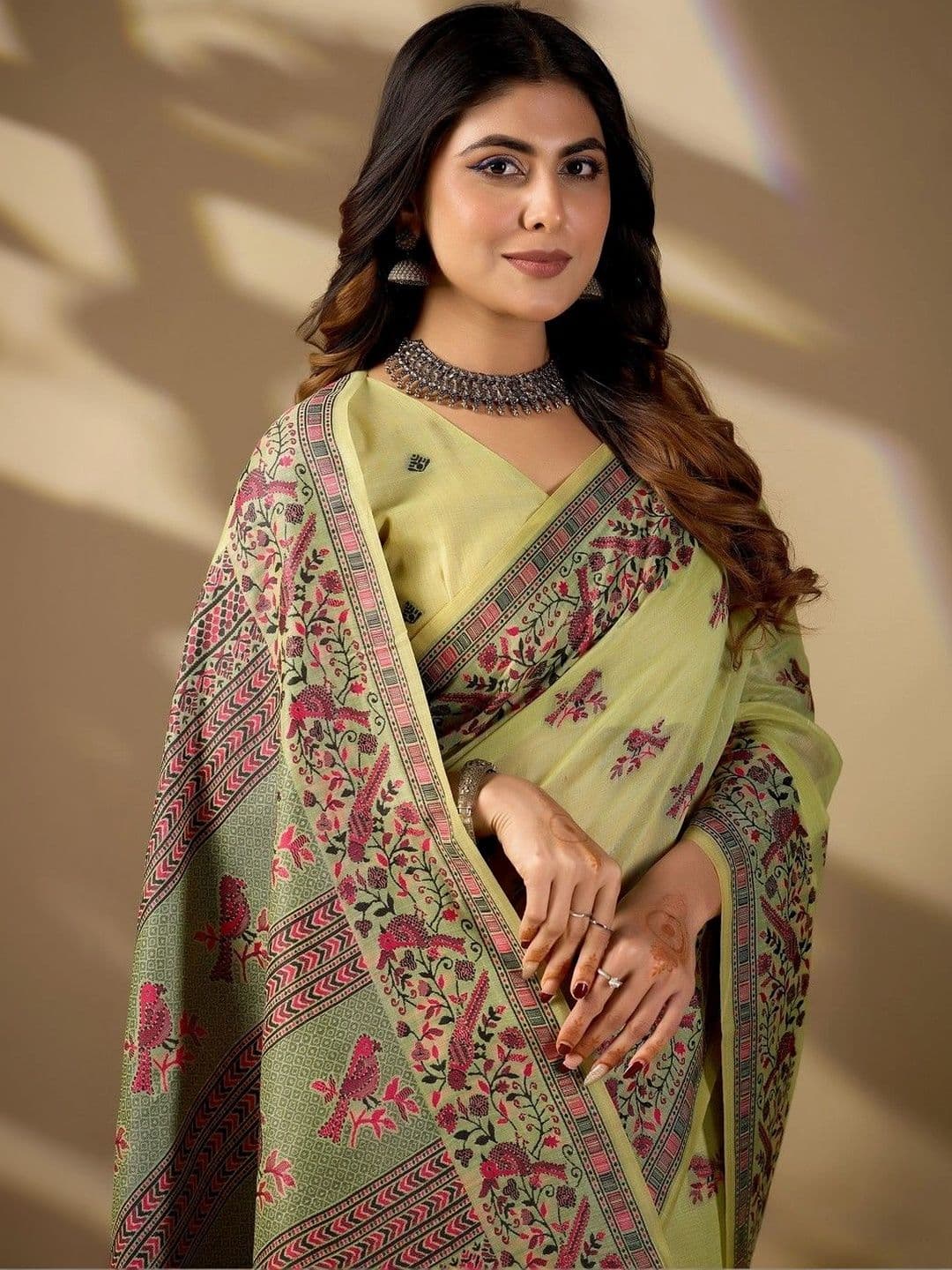 ERIKA Floral Pure Cotton Designer Bhagalpuri Saree thumbnail 3