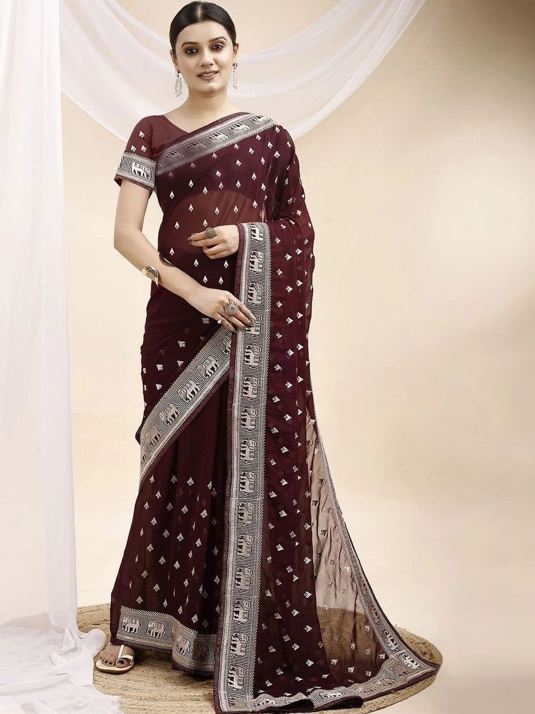 Leelavati Embellished Embroidered Pure Georgette Saree thumbnail 5