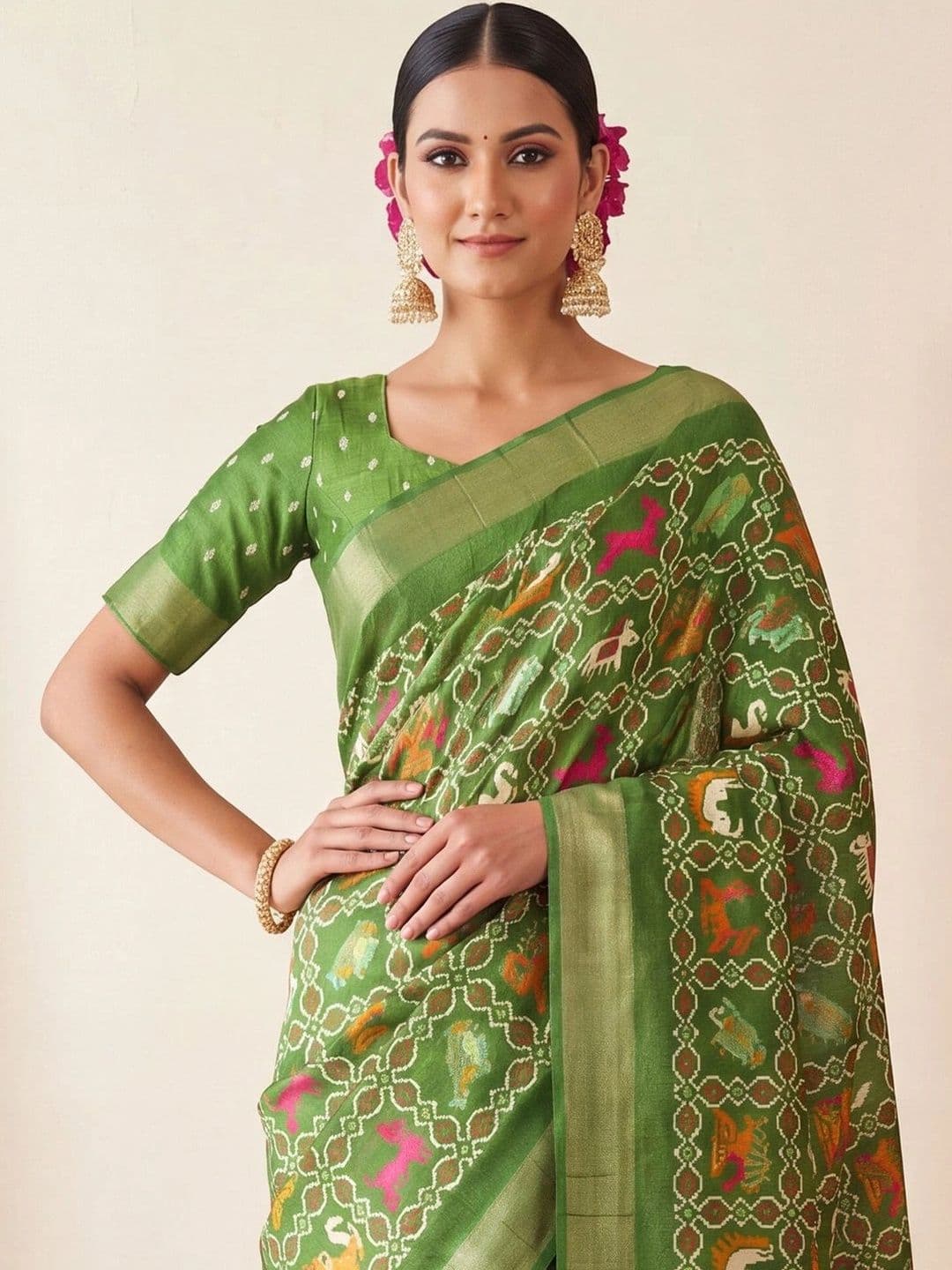 Anouk Woven Design Zari Silk Blend Designer Patola Saree thumbnail 3