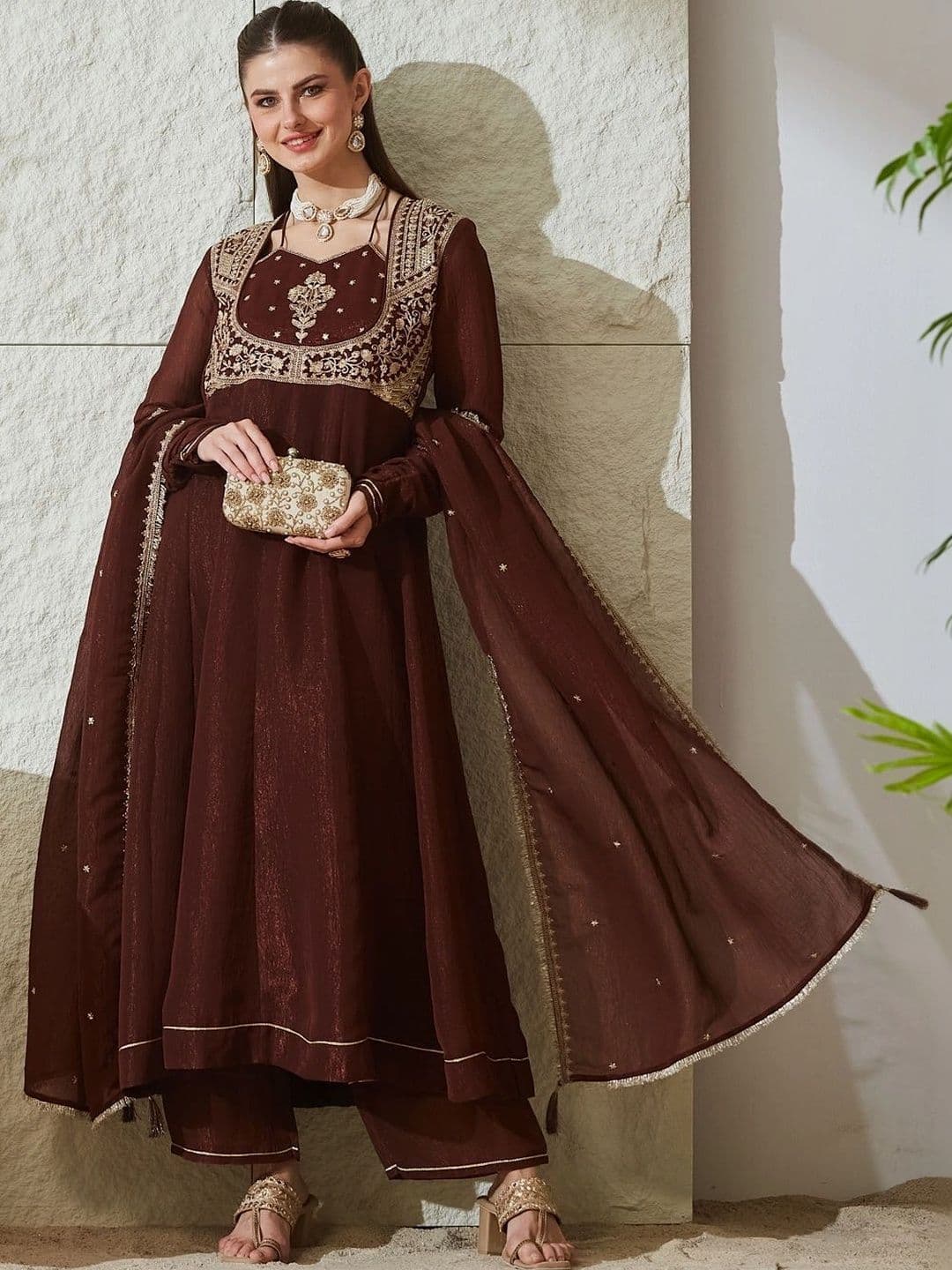 MOKOSH Women Embroidered Anarkali Kurta and Palazzo Set with Dupatta thumbnail 6