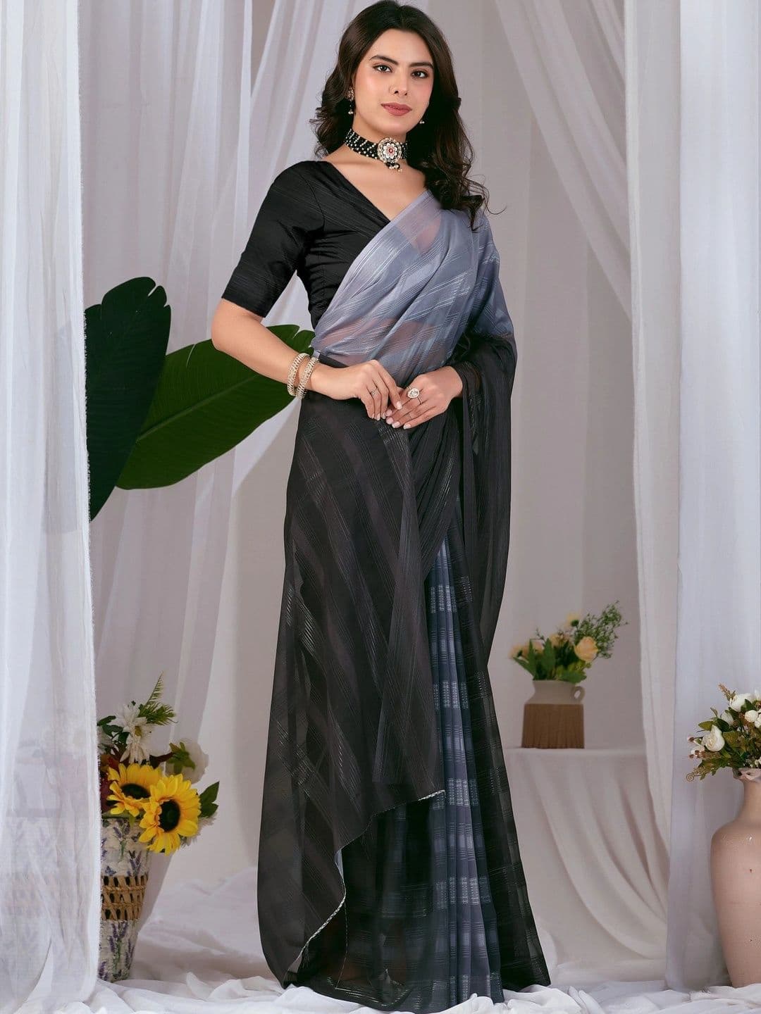 LeeliPeeri Designer Ombre Poly Georgette Designer Saree thumbnail 3