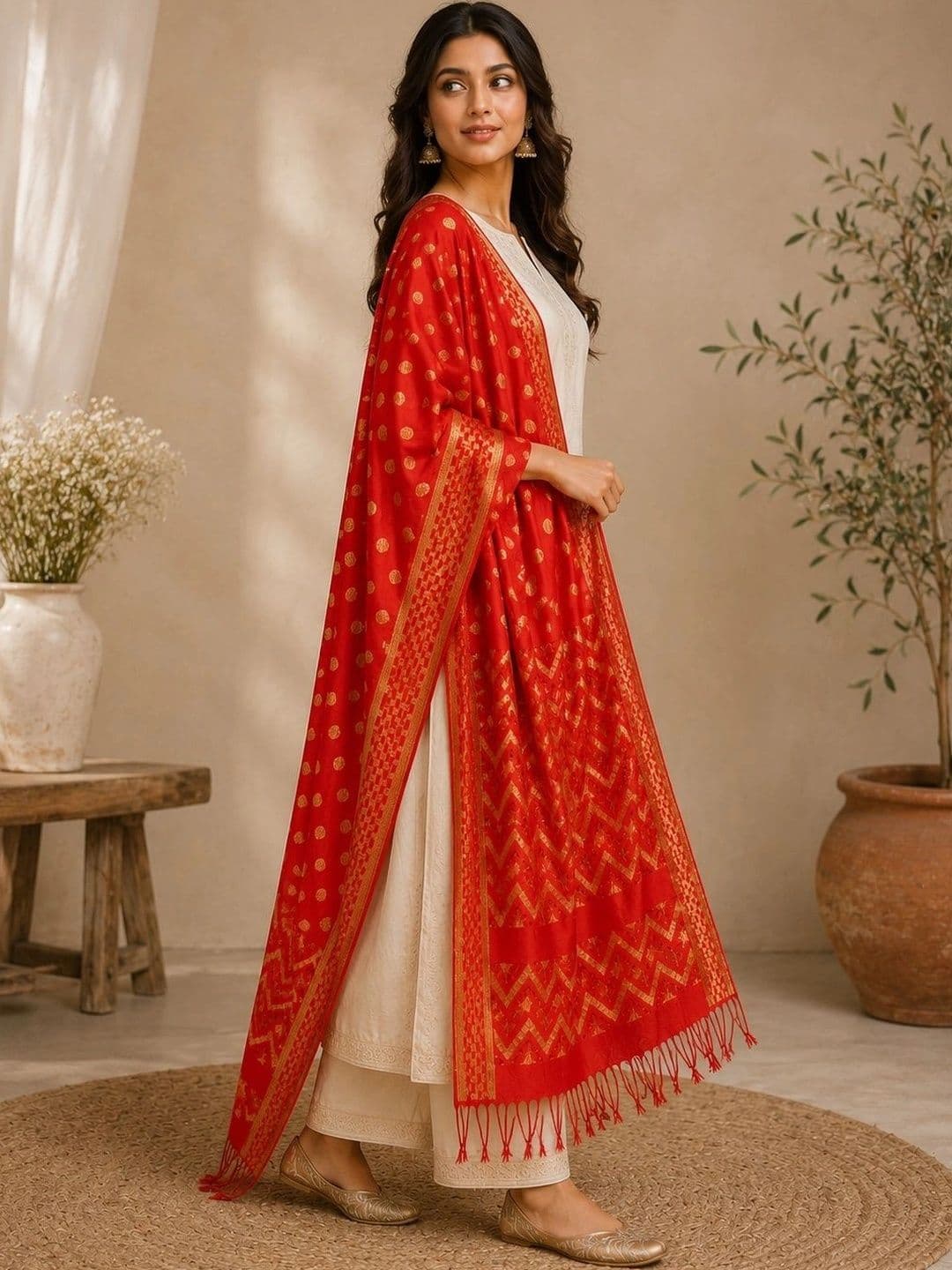 STUTI FASHION Woven Design Dupatta with Zari thumbnail 3