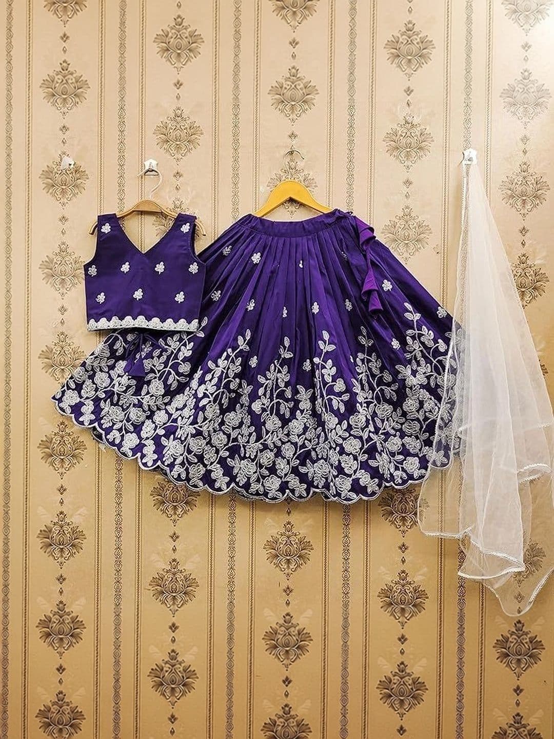 KALINI Girls Embroidered Thread Work Ready to Wear Lehenga & Blouse With Dupatta thumbnail 6