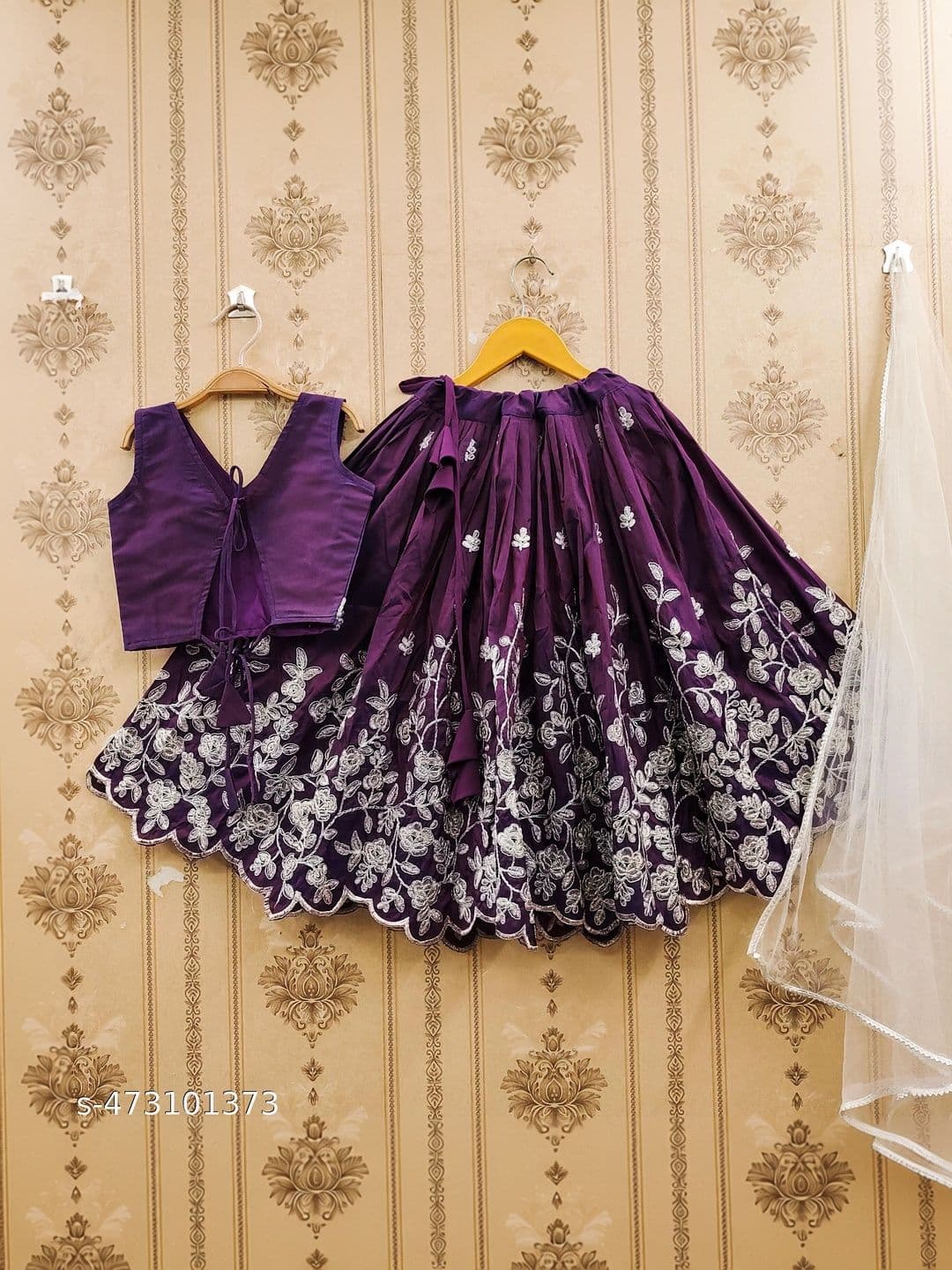 KALINI Girls Embroidered Thread Work Ready to Wear Lehenga & Blouse With Dupatta thumbnail 5