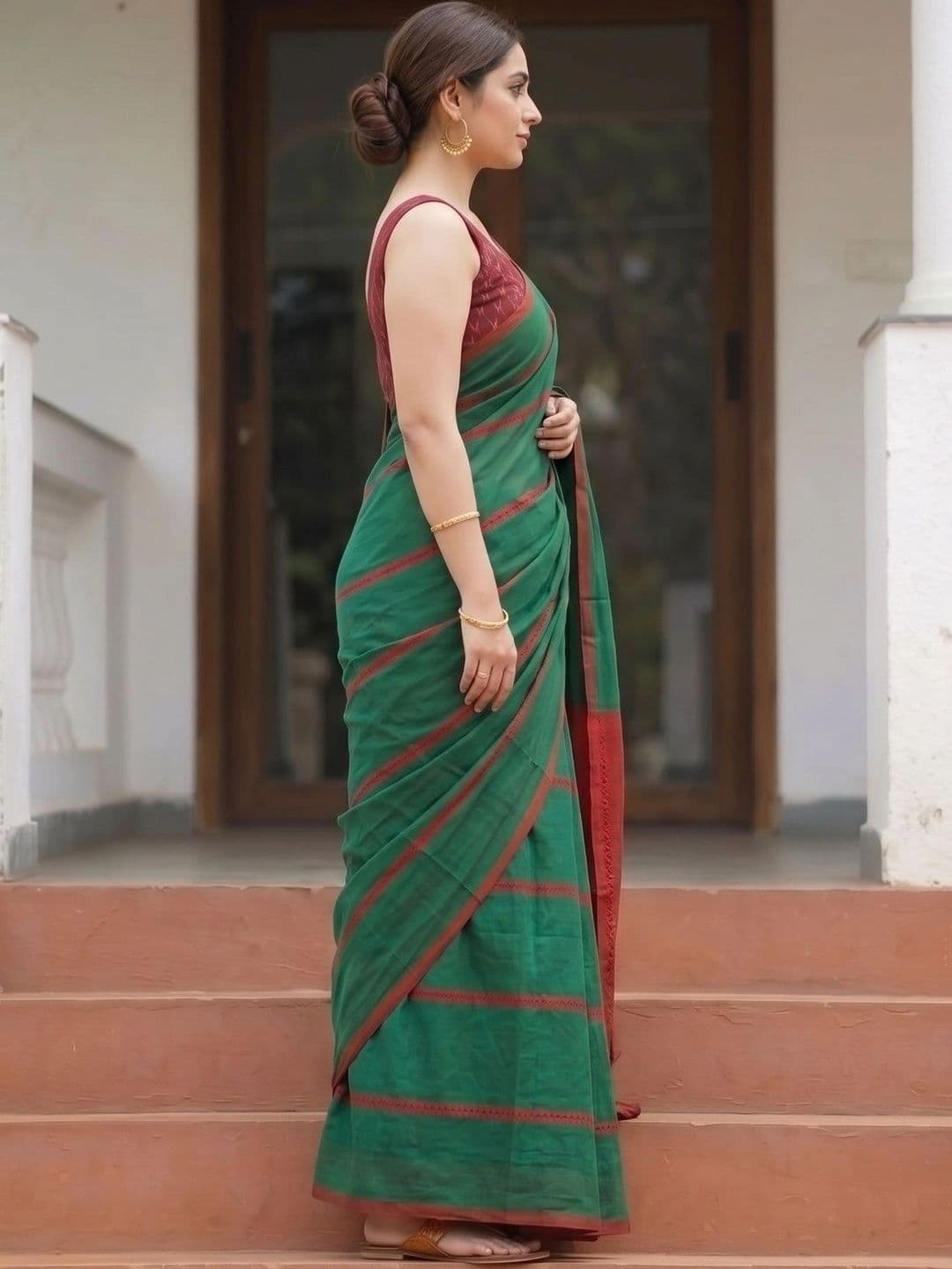 RUTVA FASHION Striped Zari Pure Linen Saree thumbnail 4