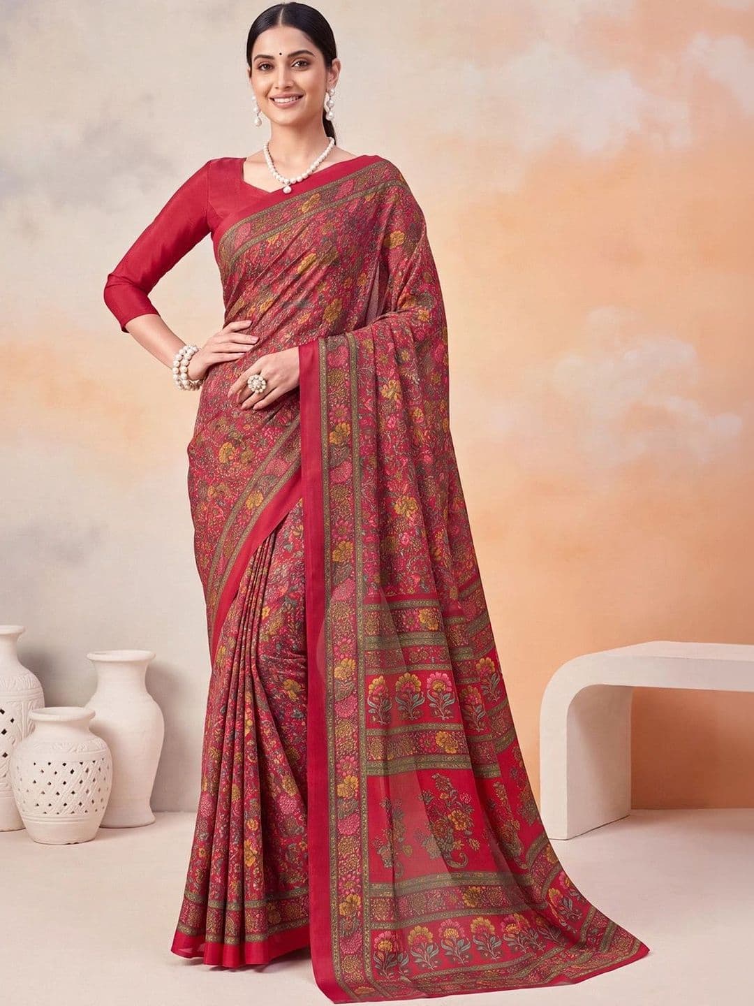 Anouk Floral Poly Crepe Designer Saree - view 1