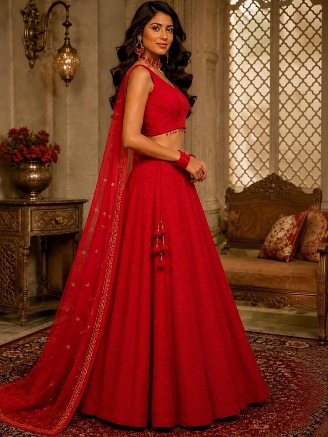 Indi Kal Embroidered Thread Work Ready to Wear Lehenga & Blouse With Dupatta thumbnail 2