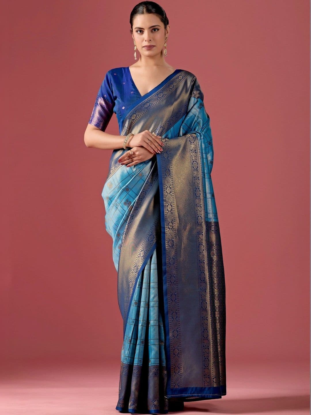 ERIKA Ethnic Motifs Zari Silk Blend Designer Kanjeevaram Saree - view 1