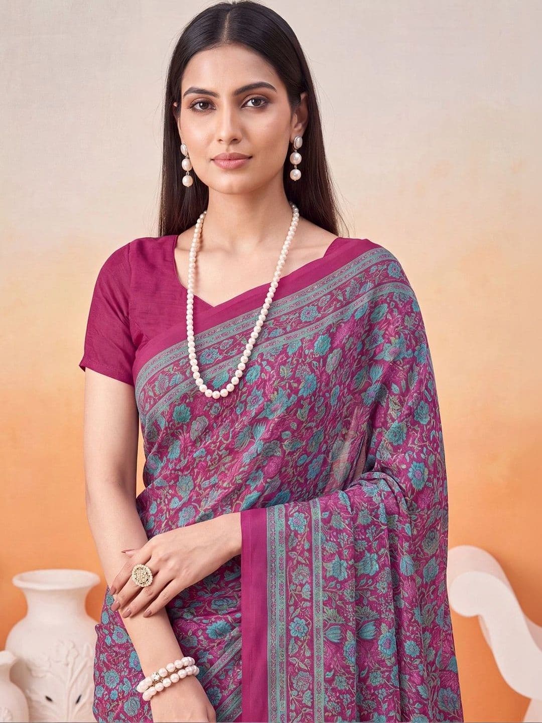 Anouk Floral Poly Crepe Designer Saree thumbnail 6
