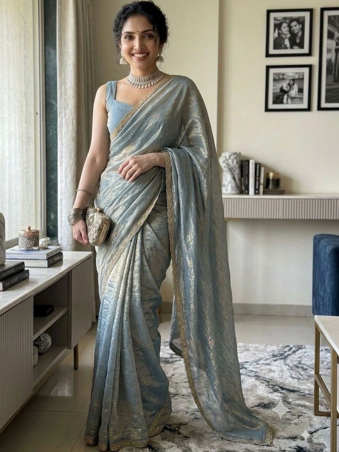 Akshmi Creation Women Zari Supernet Saree - view 1