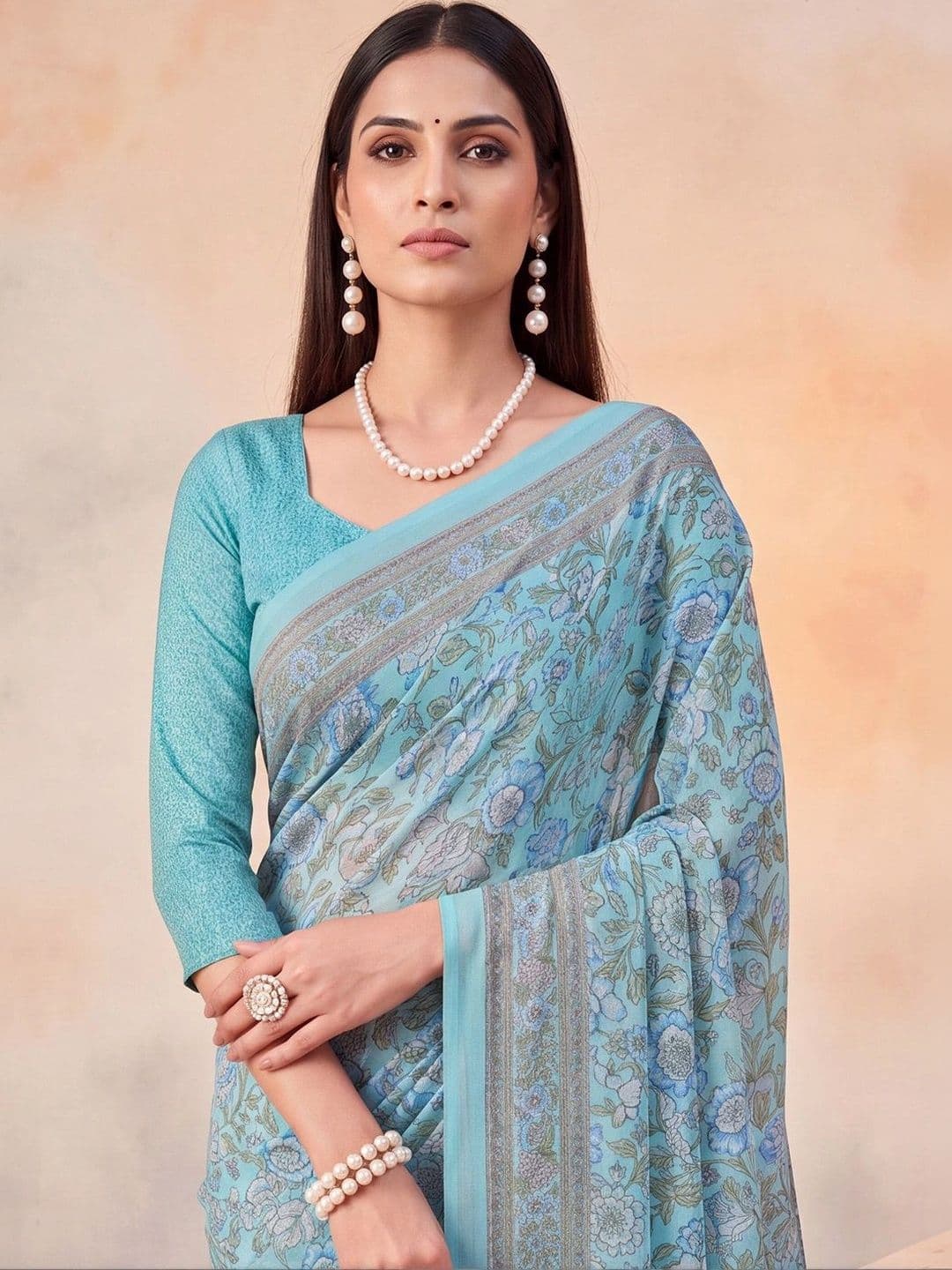 Anouk Floral Poly Crepe Designer Saree thumbnail 3