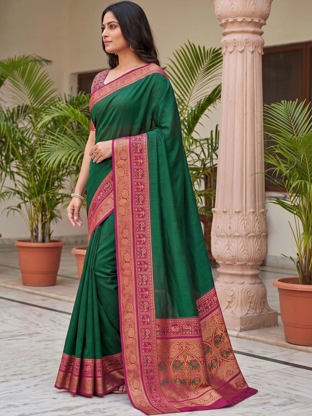 Peachmode Woven Design Zari Art Silk Handloom Patola Saree thumbnail 4