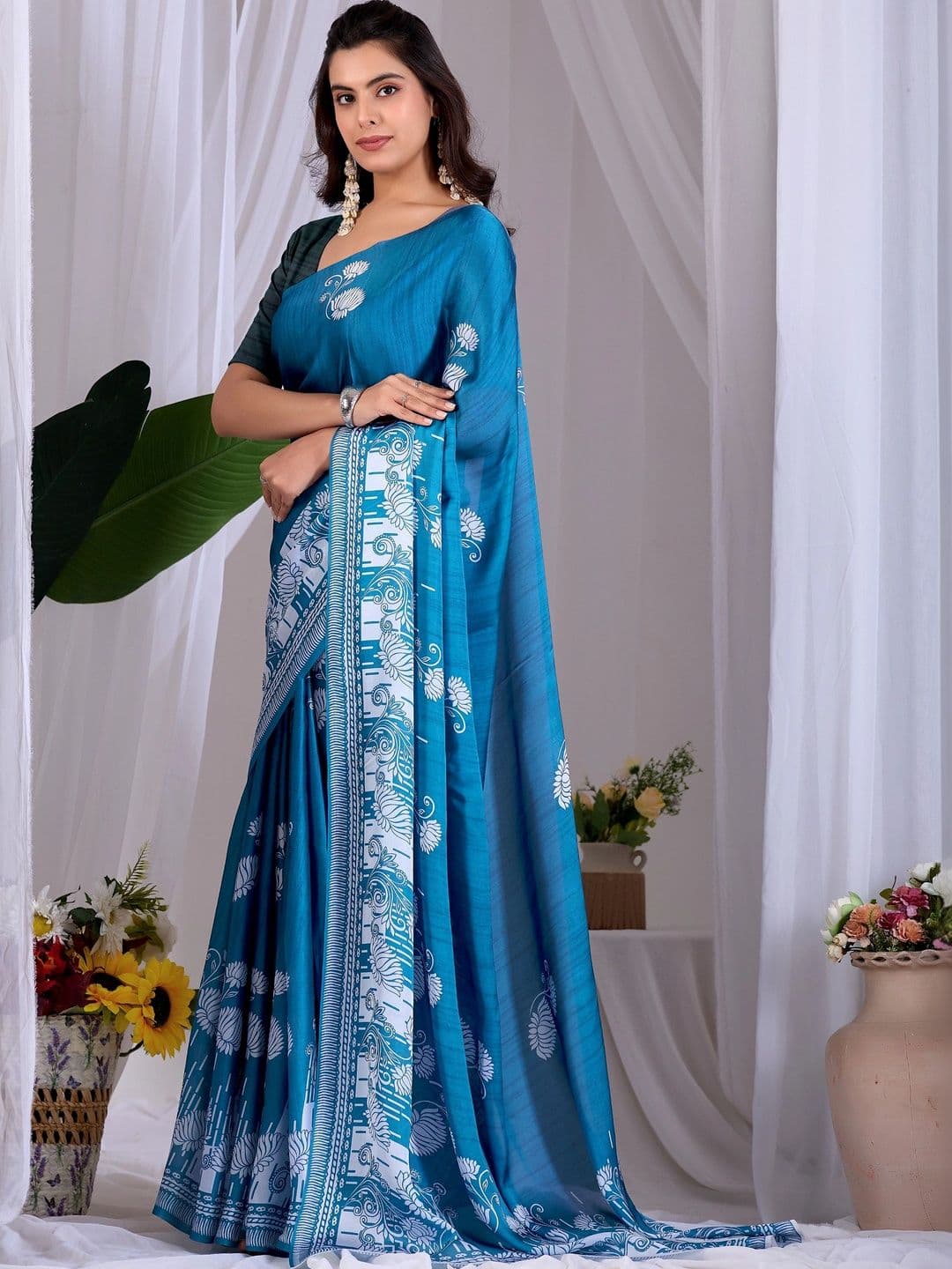 LeeliPeeri Designer Floral Satin Designer Saree thumbnail 3