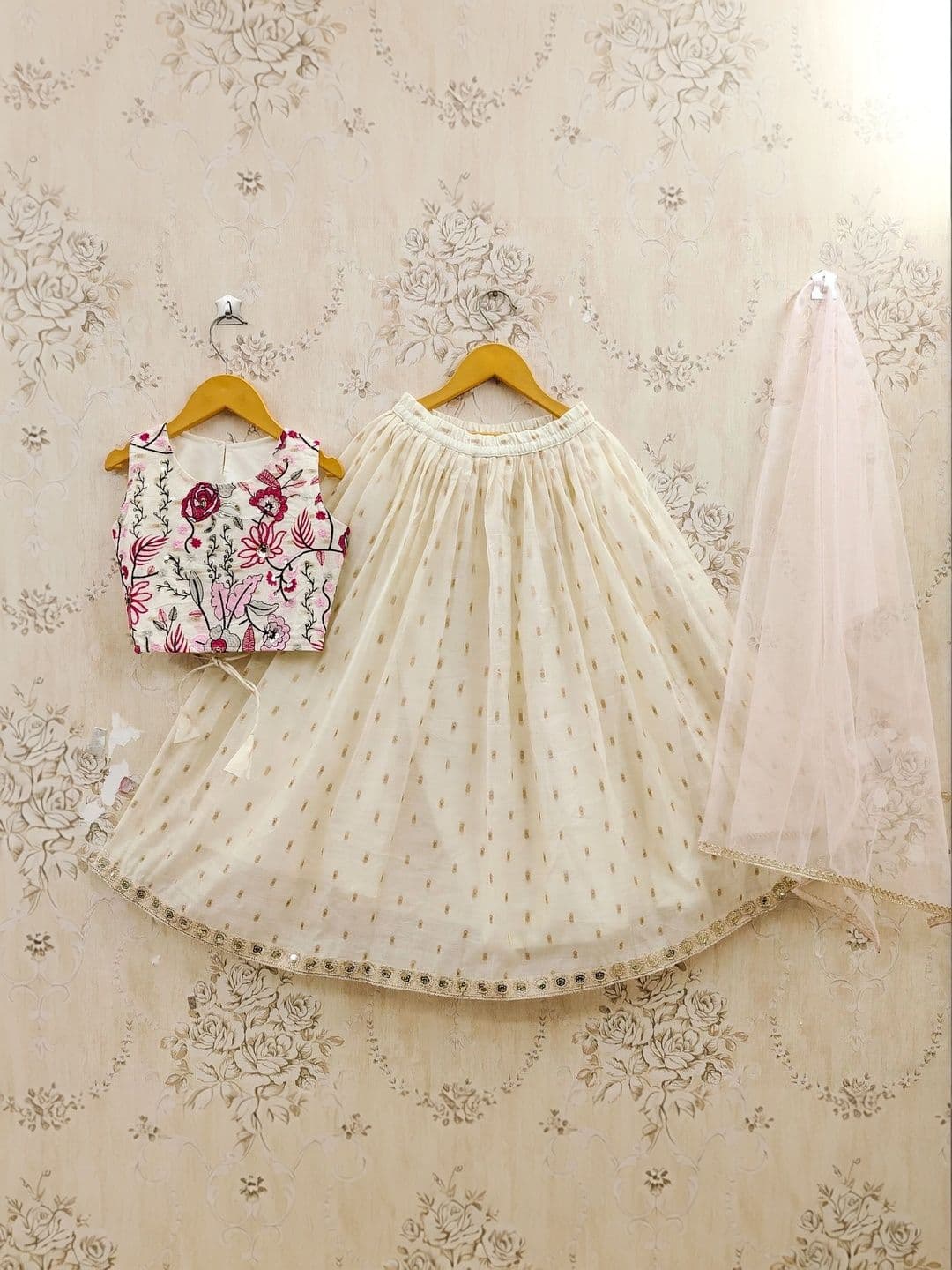 KALINI Girls Embroidered Mirror Work Ready to Wear Lehenga & Blouse With Dupatta thumbnail 4