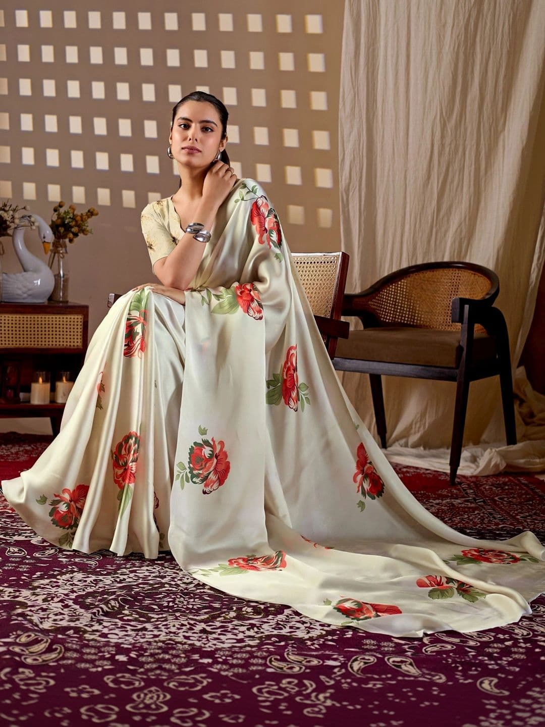 LeeliPeeri Designer Floral Satin Designer Saree thumbnail 3