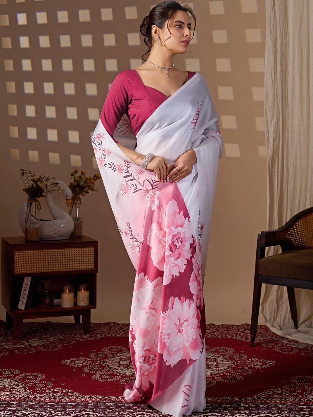 LeeliPeeri Designer Floral Satin Designer Saree thumbnail 2