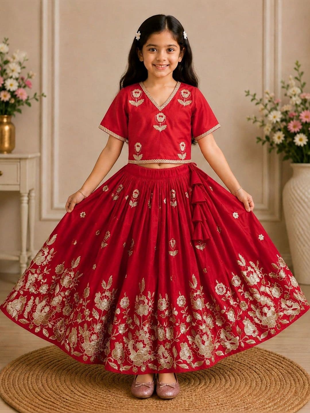 KALINI Girls Embroidered Thread Work Ready to Wear Lehenga & - view 1