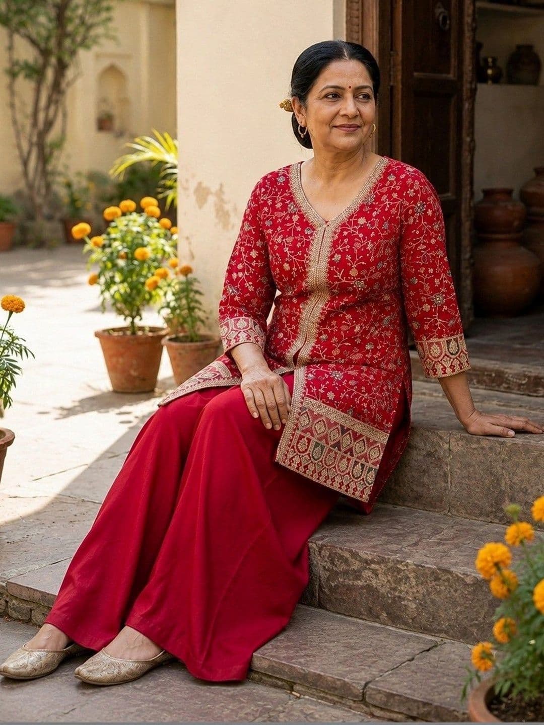 NORIVA Women Ethnic Motifs Embroidered Regular Kurta with Palazzos thumbnail 4