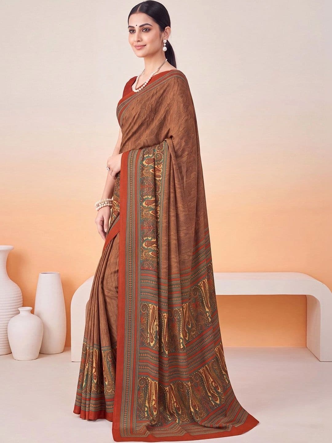 Anouk Paisley Poly Crepe Designer Saree thumbnail 3
