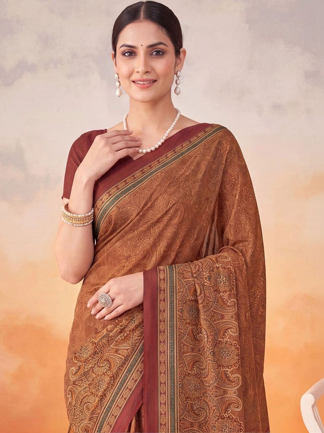 Anouk Ethnic Motifs Poly Crepe Designer Saree thumbnail 5