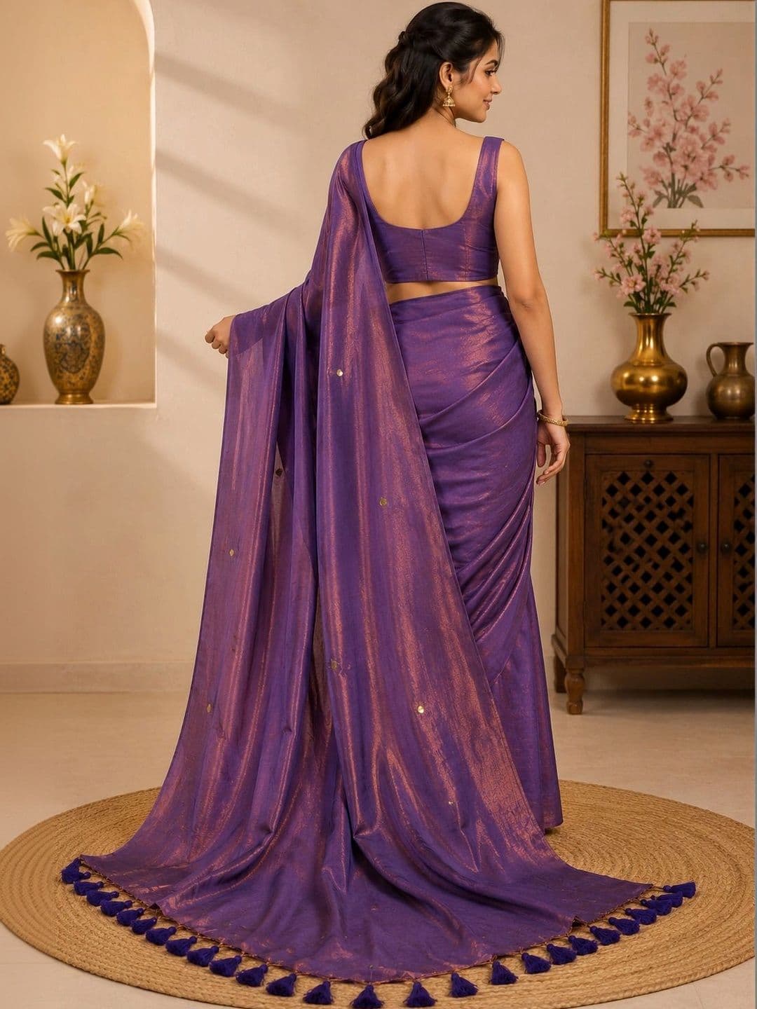 aeriebier Woven Design Zari Tissue Chanderi Saree thumbnail 2