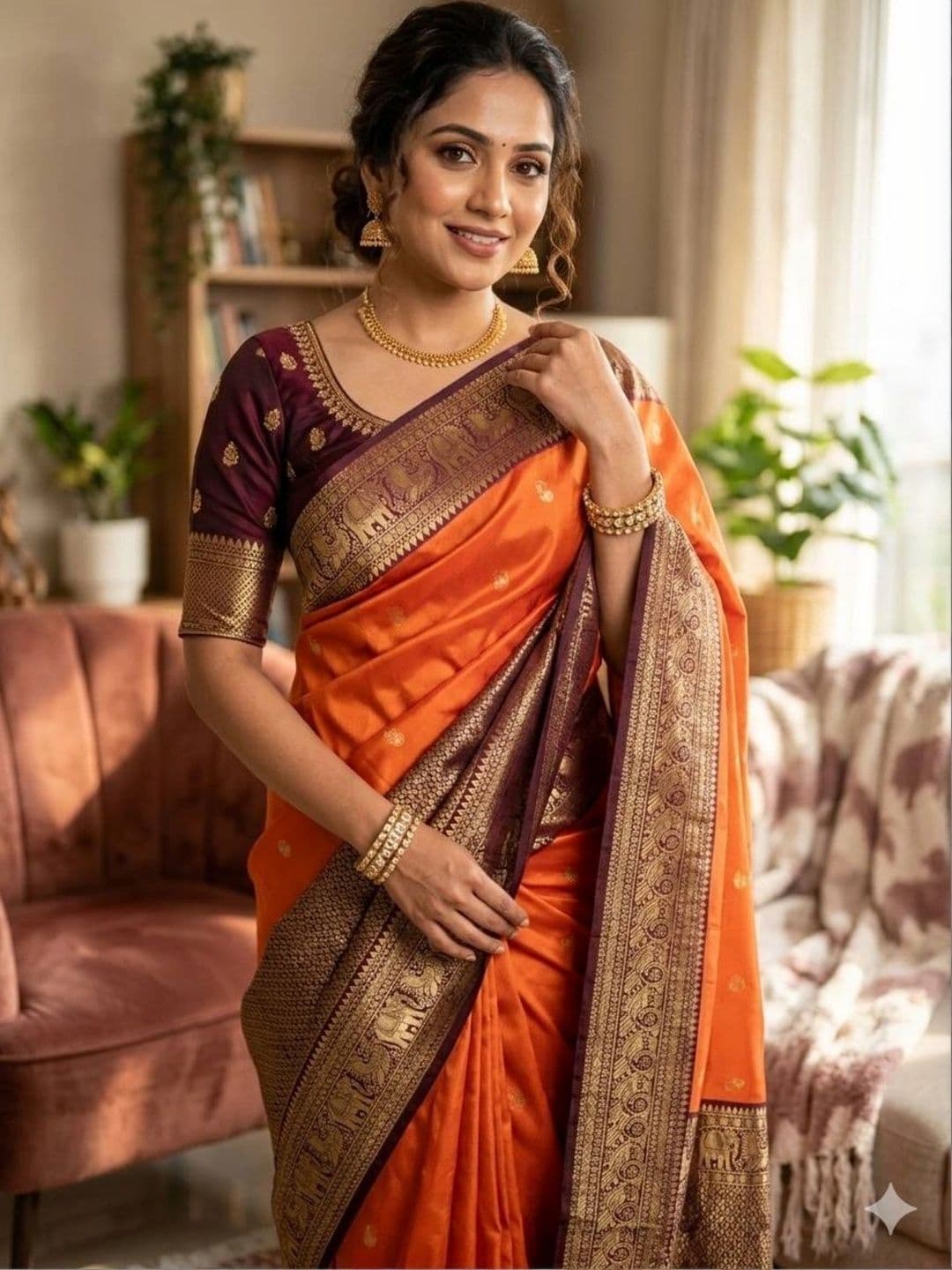 all about you Woven Design Zari Silk Blend Heavy Work Kanjeevaram Saree - view 1