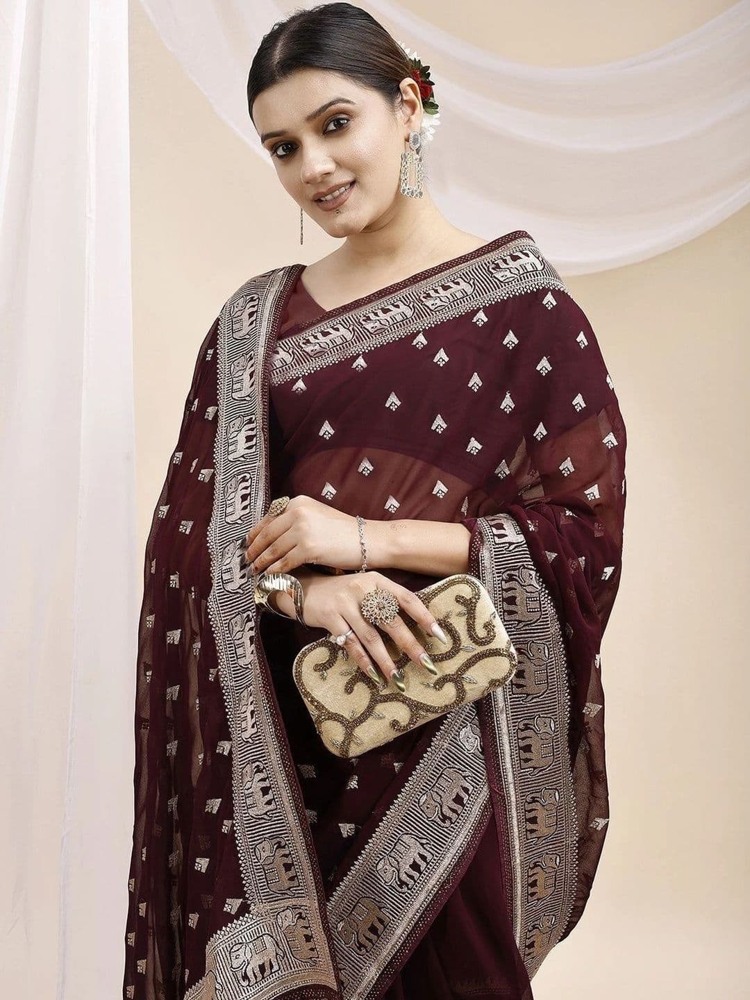 Leelavati Embellished Embroidered Pure Georgette Saree thumbnail 2