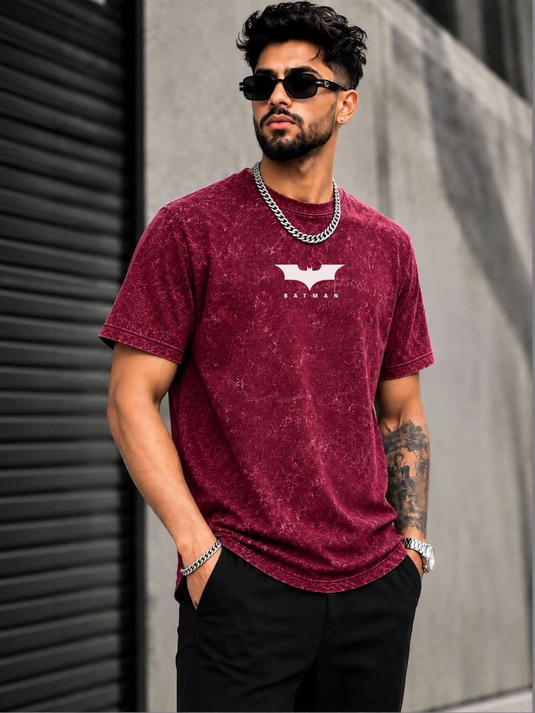 VELS CLOTHING Men Brand Logo Batman Dyed Bio Finish T-shirt thumbnail 3