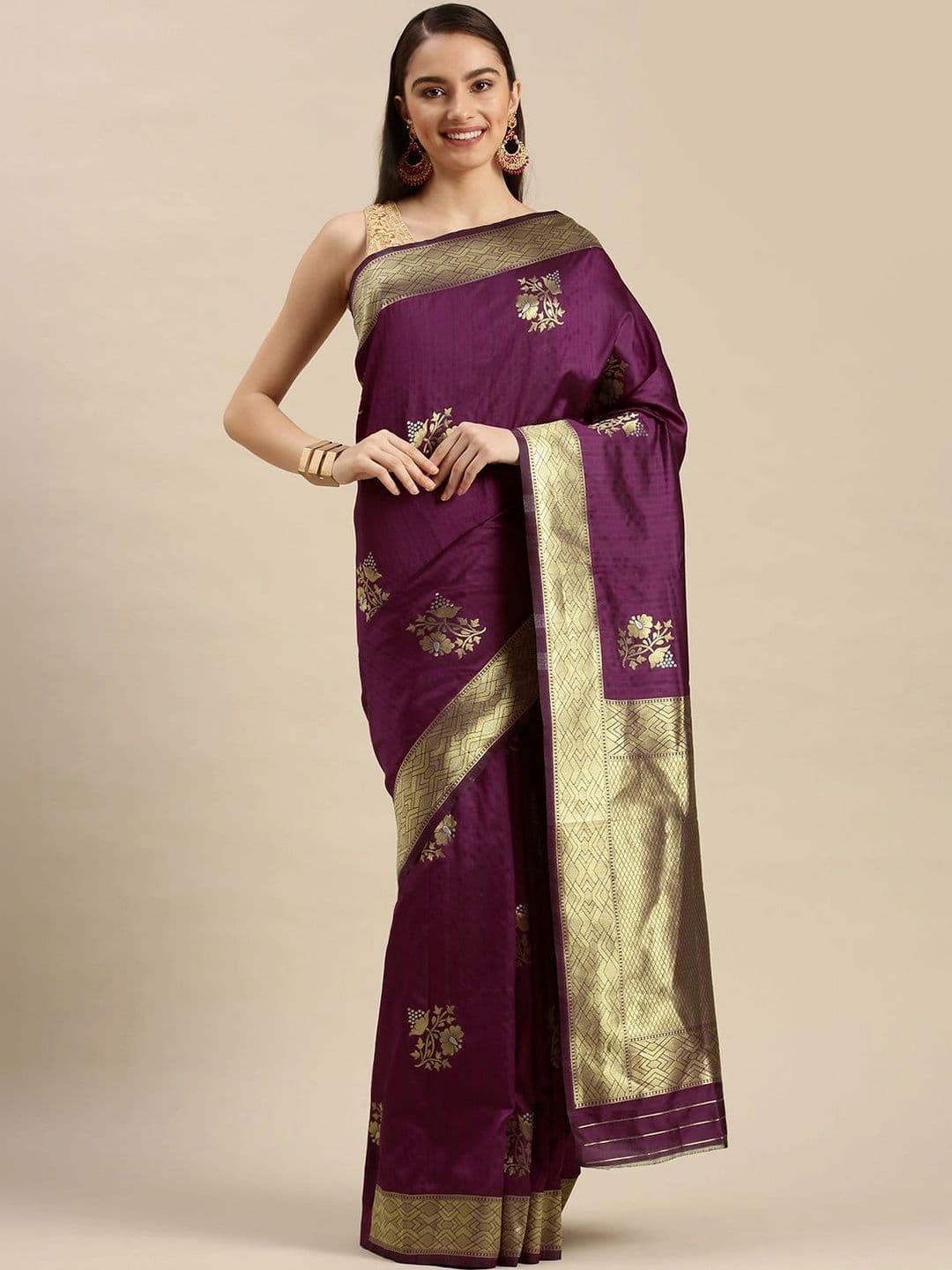 Dhaaga Ghar Women Floral Zari Art Silk Banarasi Saree thumbnail 3