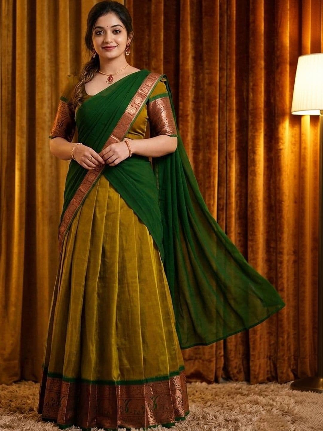 HERE&NOW Embroidered Unstitched Lehenga & Blouse With Dupatta thumbnail 2