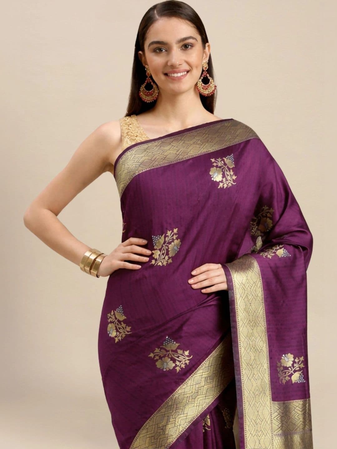 Dhaaga Ghar Women Floral Zari Art Silk Banarasi Saree thumbnail 5