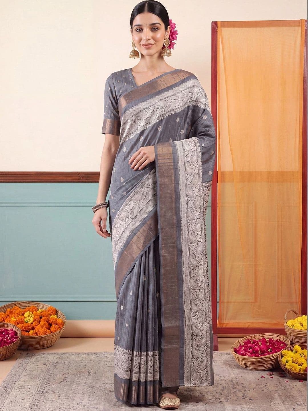 Anouk Woven Design Zari Silk Blend Designer Saree thumbnail 2