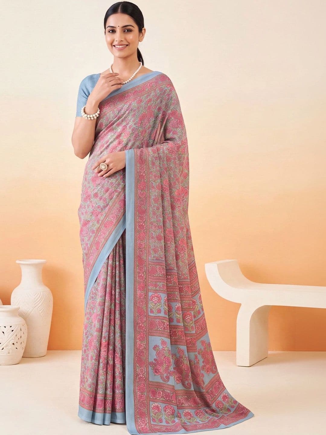 Anouk Floral Poly Crepe Designer Saree - view 1
