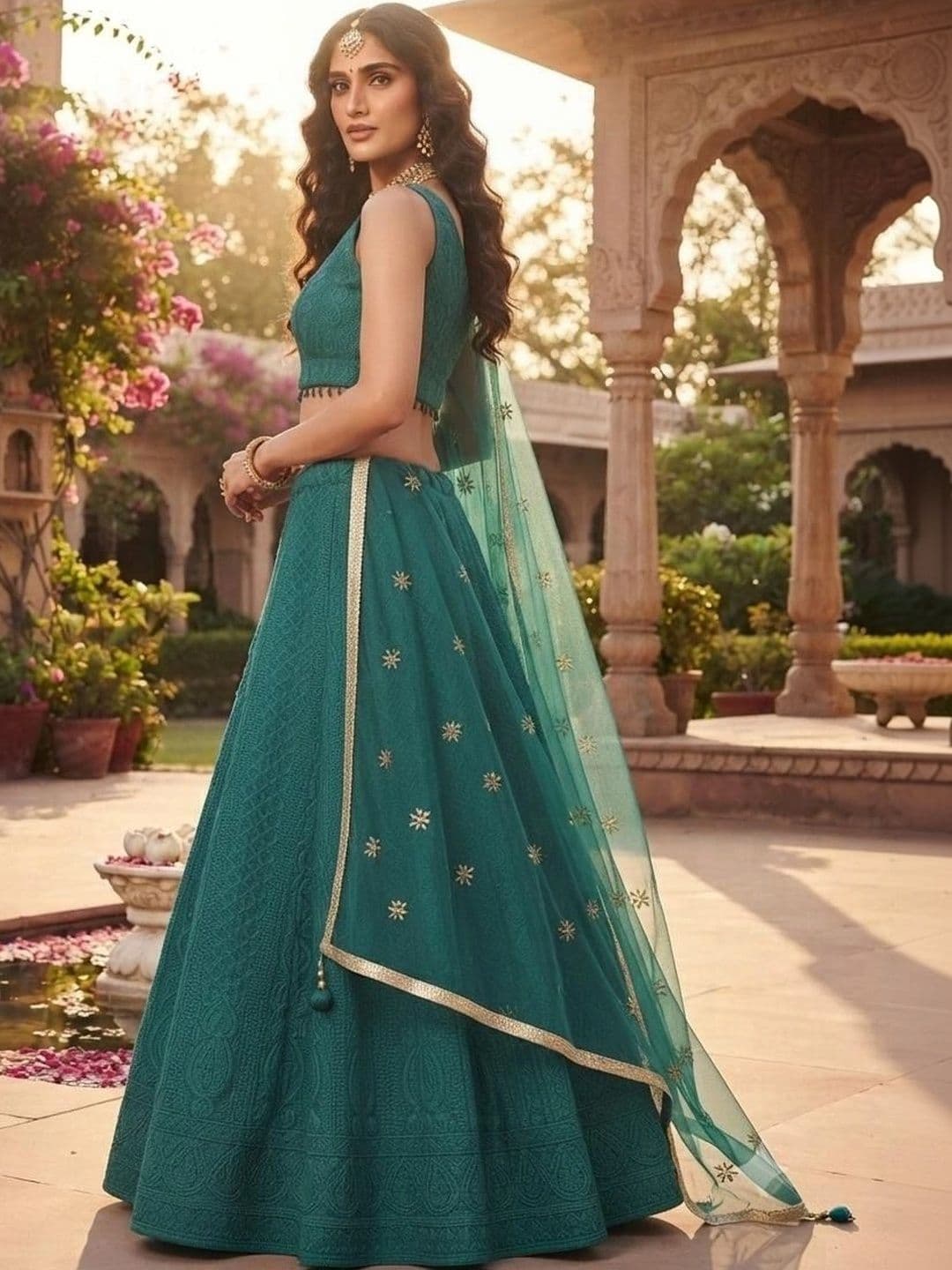 Indi Kal Embroidered Thread Work Ready to Wear Lehenga & Blouse With Dupatta thumbnail 2