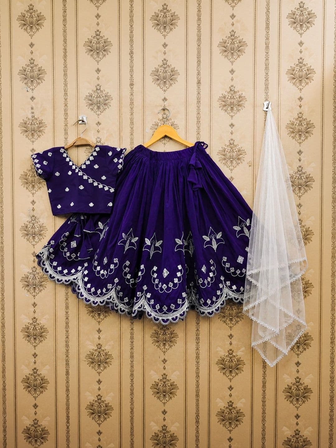 KALINI Girls Embroidered Thread Work Ready to Wear Lehenga & Blouse With Dupatta thumbnail 2