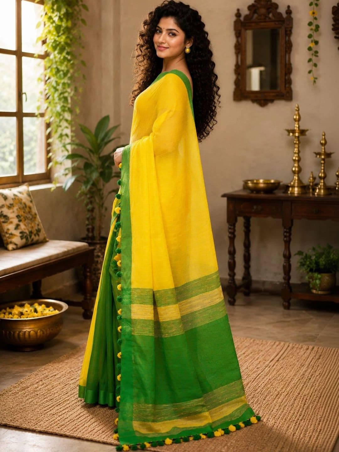 Crochetin Striped Handloom Saree thumbnail 3