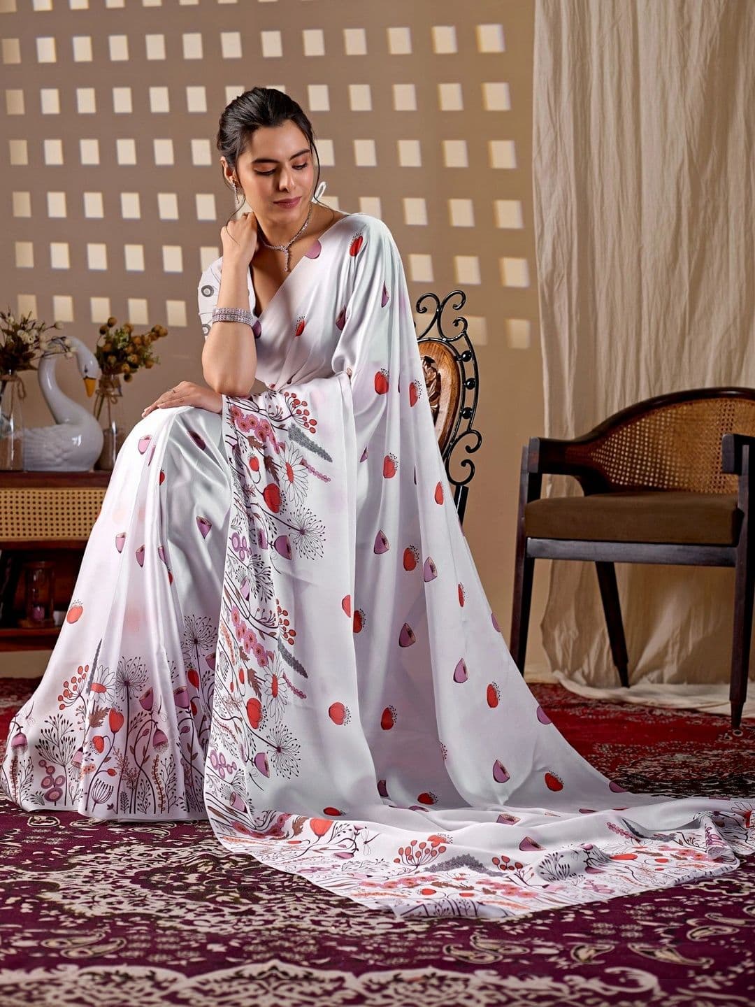 LeeliPeeri Designer Floral Satin Designer Saree thumbnail 6
