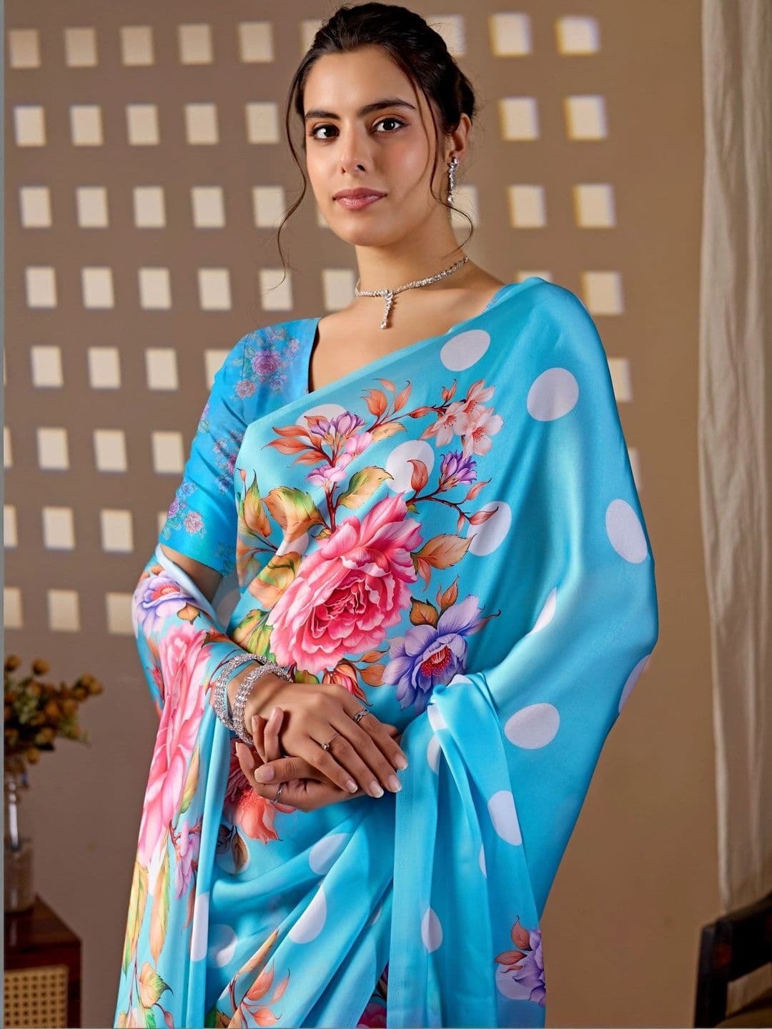 LeeliPeeri Designer Floral Satin Designer Saree thumbnail 4