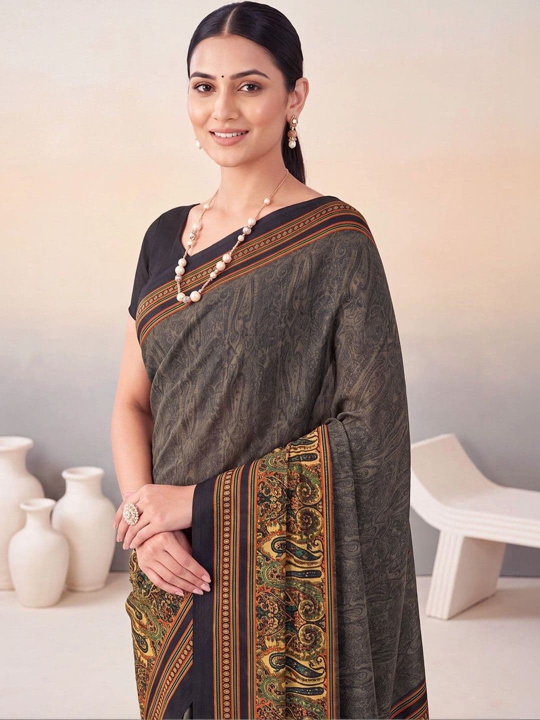 Anouk Paisley Poly Crepe Designer Saree thumbnail 4