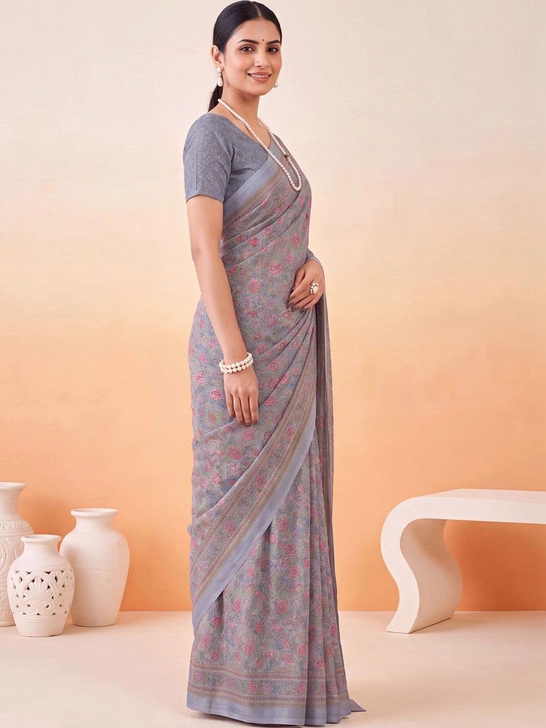 Anouk Floral Poly Crepe Designer Saree thumbnail 6