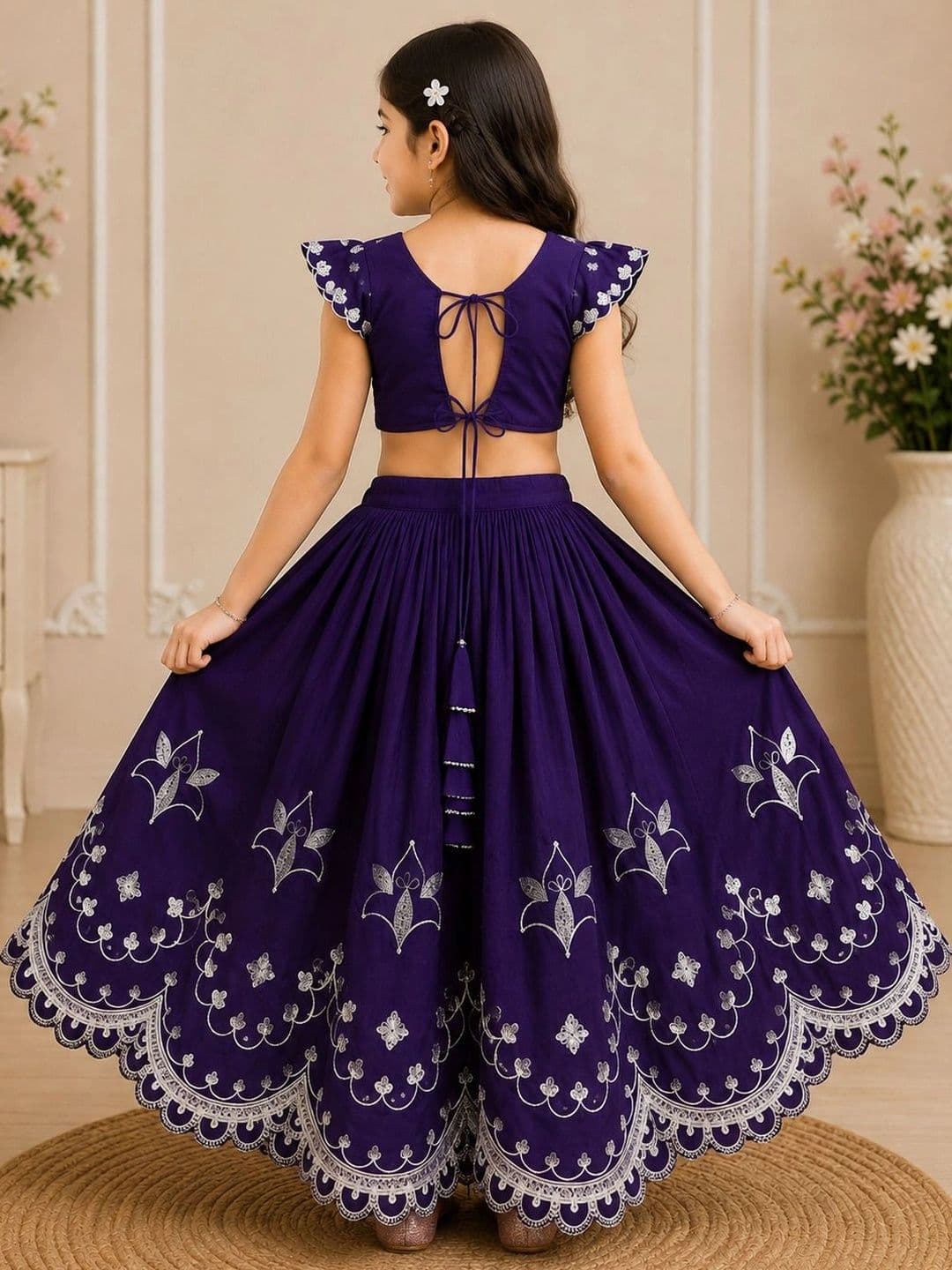 KALINI Girls Embroidered Thread Work Ready to Wear Lehenga & thumbnail 2
