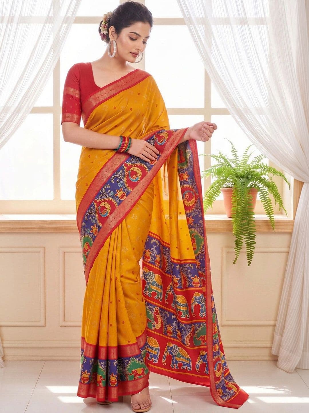 Anouk Ethnic Motifs Silk Blend Designer Saree thumbnail 7