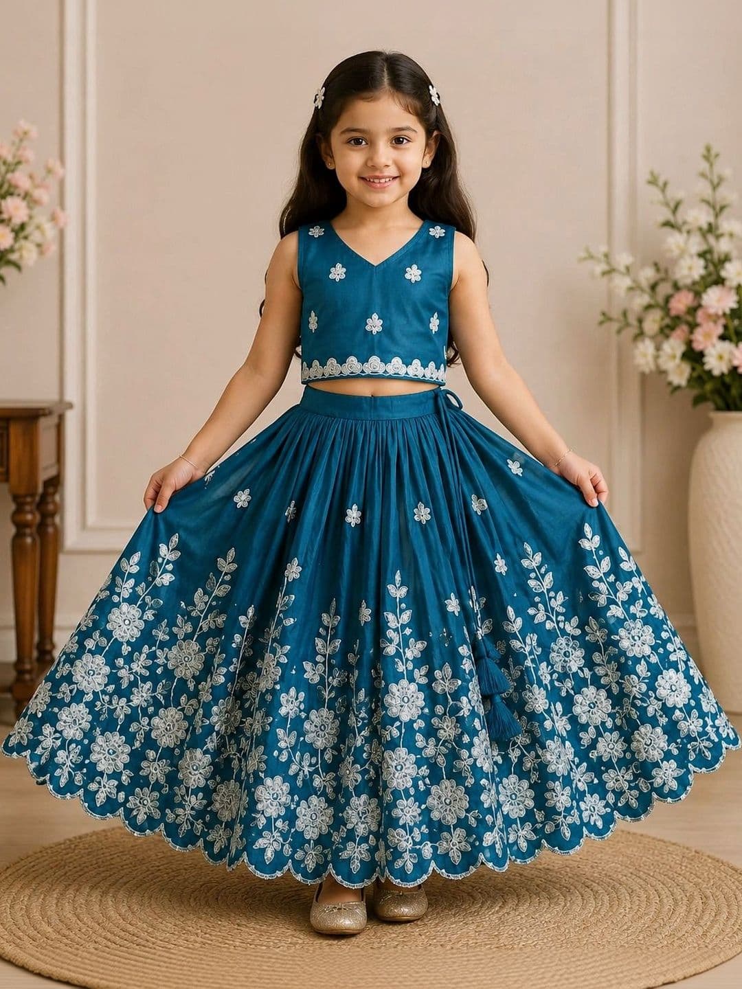 KALINI Girls Embroidered Thread Work Ready to Wear Lehenga & - view 1