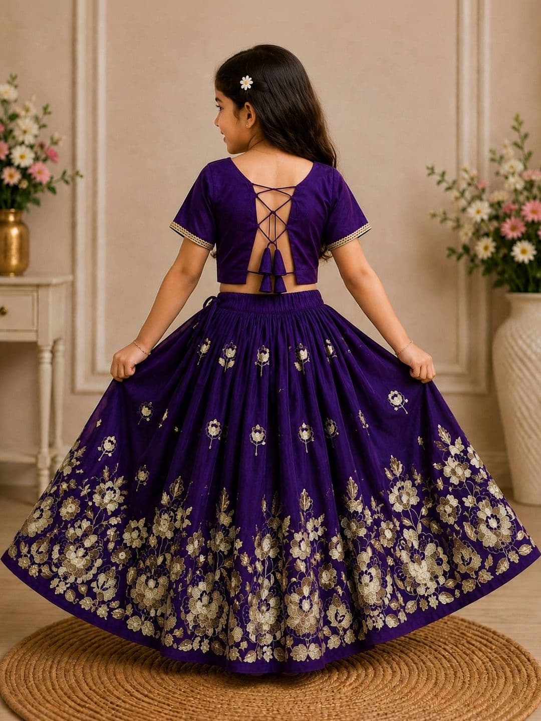 KALINI Girls Embroidered Thread Work Ready to Wear Lehenga & thumbnail 5