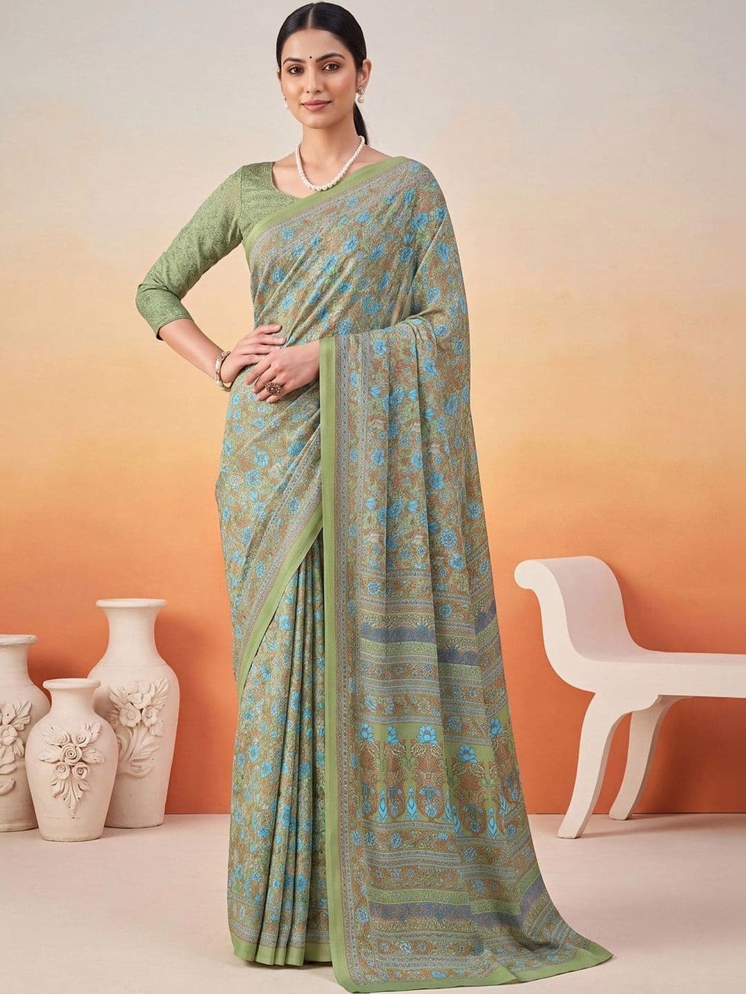 Anouk Paisley Poly Crepe Designer Saree thumbnail 2