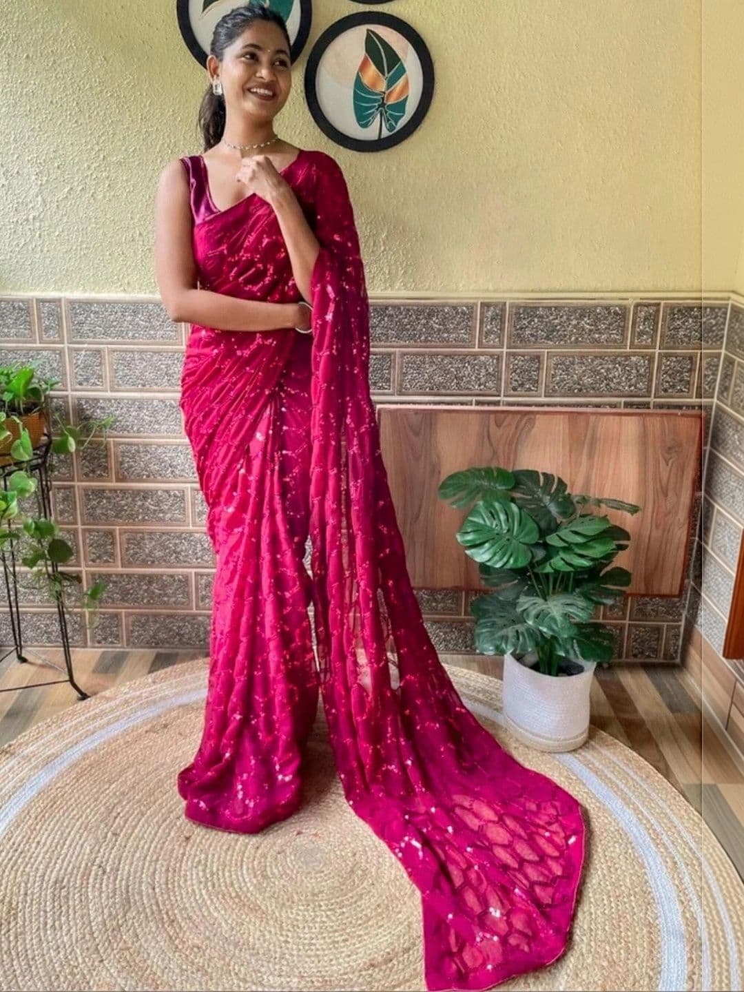 Mitera Embellished Sequinned Poly Georgette Designer Saree thumbnail 2