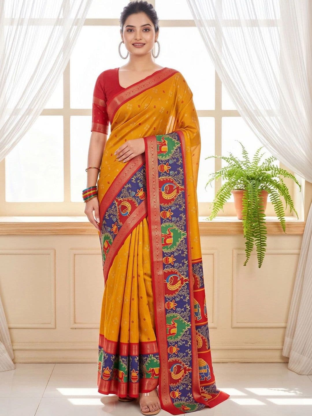 Anouk Ethnic Motifs Silk Blend Designer Saree - view 1
