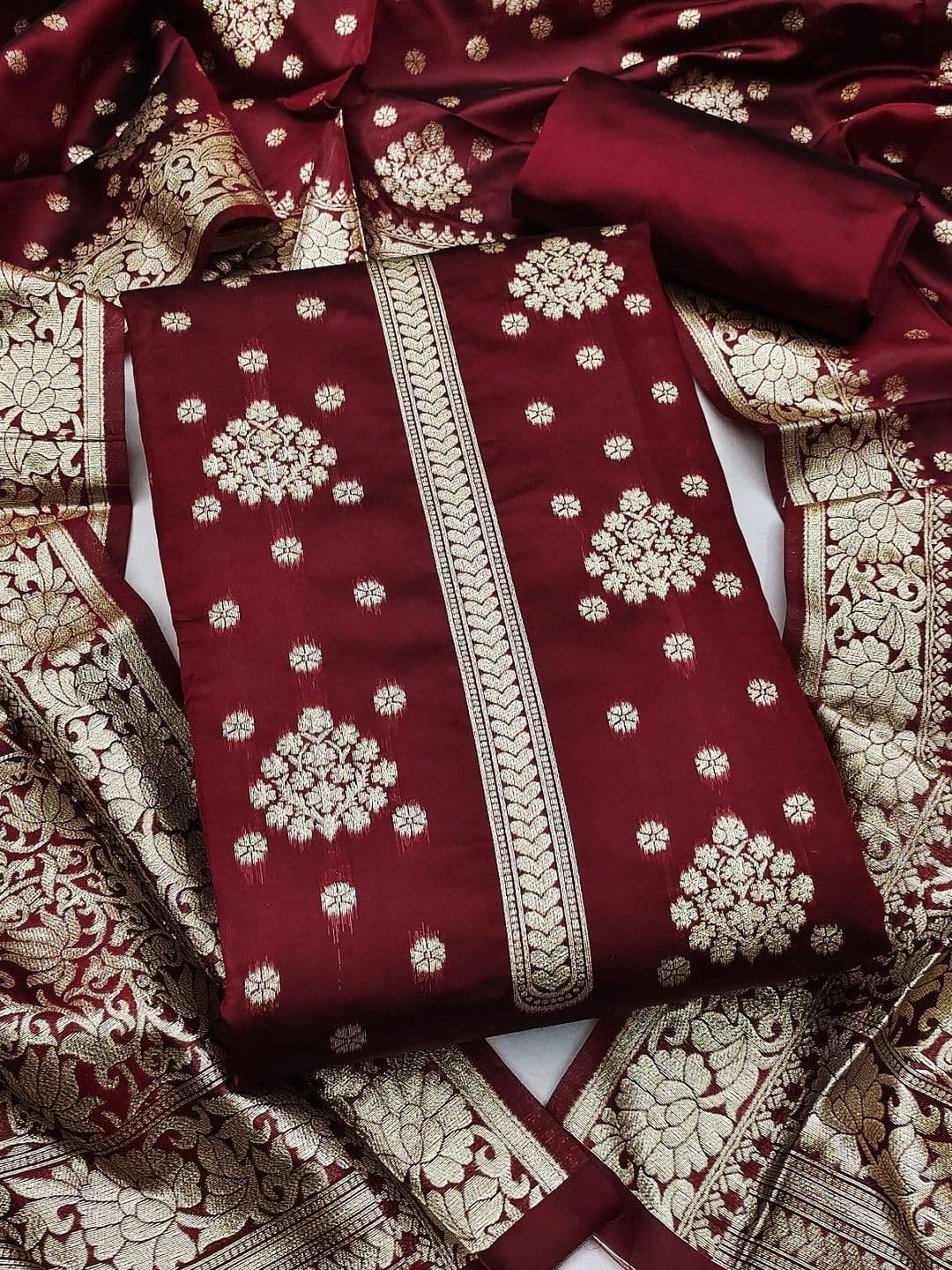 Milvia Art Silk Unstitched Dress Material - view 1
