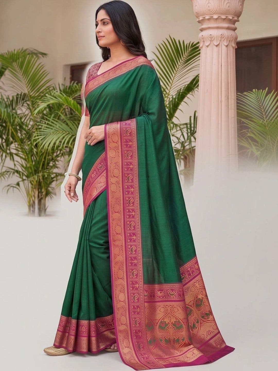 Peachmode Woven Design Zari Art Silk Handloom Patola Saree thumbnail 5