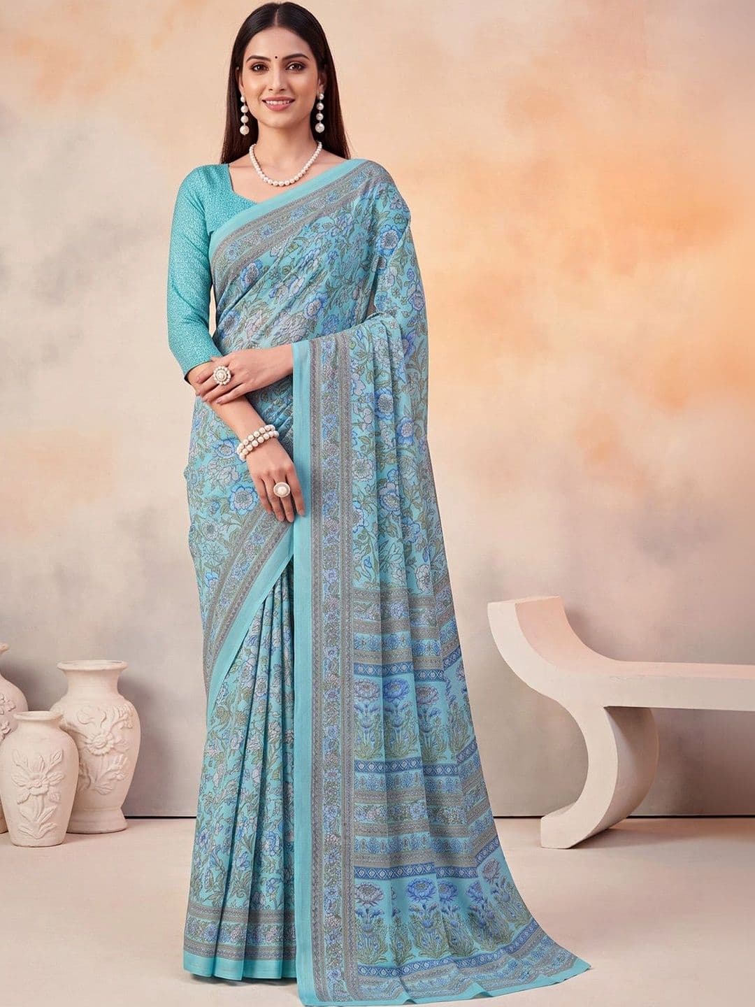 Anouk Floral Poly Crepe Designer Saree - view 1